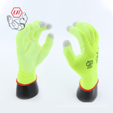 Touchscreen Hi vis gelbe Polyesterschale beschichtete Handschuhe weiße puspalmenbeschichtete Fluoreszenzhandschuhe Polyurethanpalmenbeschichtete Handschuhe